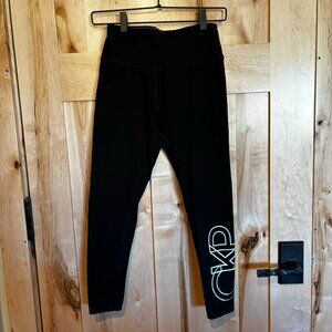 Calvin Klein Performance Stretch Knit Capri Workout Leggings S Black White Logo